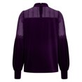 thumbnail image 3 of HongQid Women Patchwork Velvet Tops Mock Neck Puff Long Sleeve Spring Fall Vintage Dressy Blouse, 3 of 7