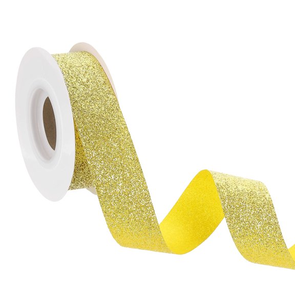 1" x 10 Yards Sparkle Ribbons, Gift Wrapping Crafts Cut Edge Ribbon, Bright Gold