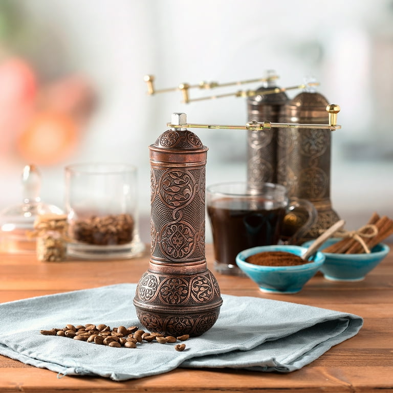 Crystalia Coffee Grinder, Refillable Turkish Style Mill with Adjustable  Grinder, Manual Coffee Mill with Handle, Antique Grinder Metal with Hand  Crank, Adjustable Coarseness (Antique Copper) 