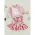 thumbnail image 3 of Bagilaanoe 2pcs Toddler Baby Girl Long Pants Set Letter Print Long Sleeve Pullover Tops + Flower Print Flare Trousers 6M 12M 18M 24M 3T 4T Kids Casual Outfits, 3 of 9