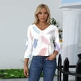 thumbnail image 4 of 3/4 Length Sleeve Womens Tunic Tops Spring Floral Printed V Neck Blouse Summer Casual Loose Fit Shirts, 4 of 5