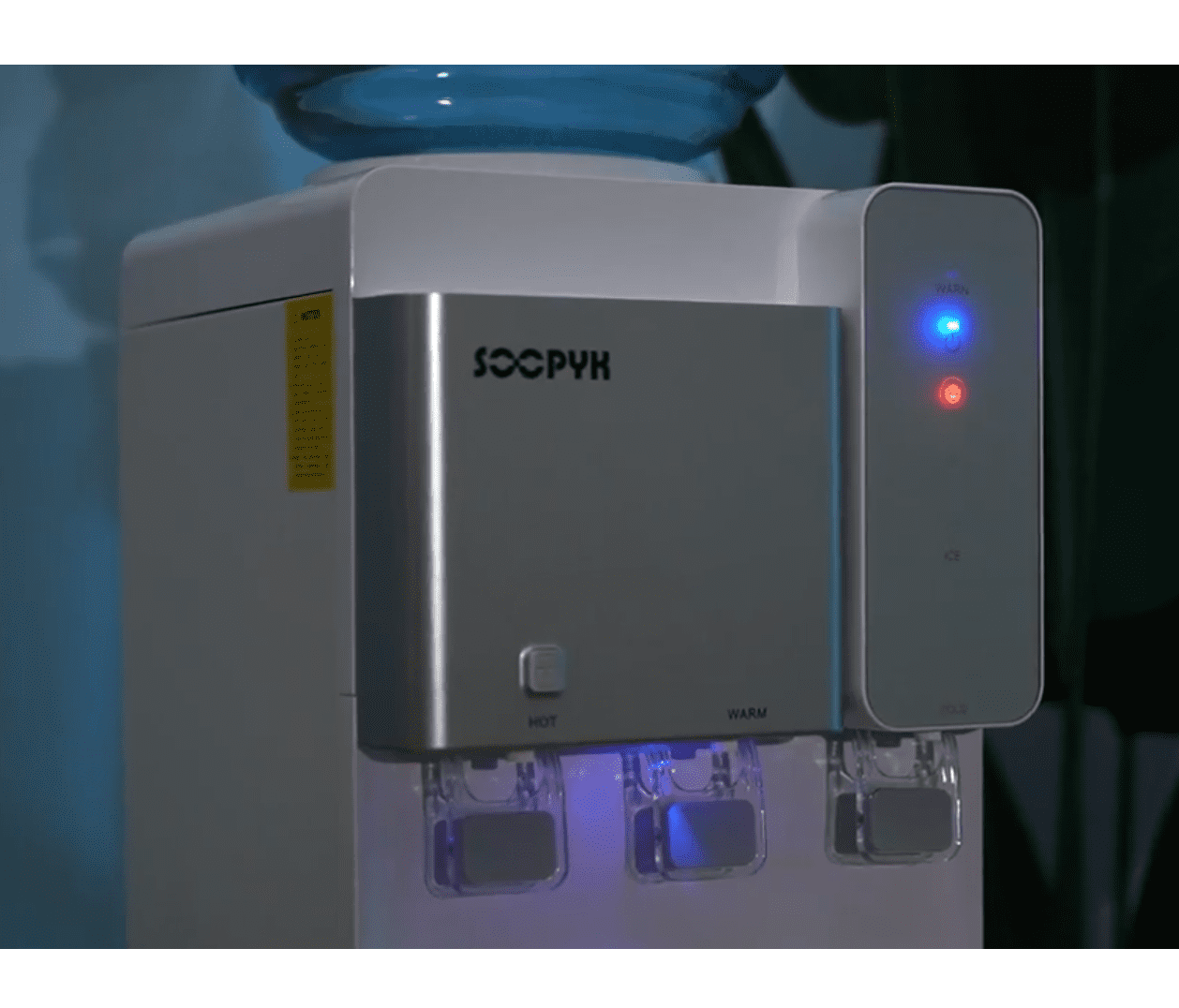 SOOPYK Top Load Water Dispenser Built-in Ice Maker for 3 or 5 Gallon 3 Temperature Setting 27 lbs Daily Capacity Night Light Child Safety Lock White