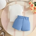 thumbnail image 5 of Xudanell Baby Girl First Birthday Outfit Sleeveless Knitted Bow Top Matching Shorts Set with Double Pocket Summer Sky Blue 3 Years, 5 of 9