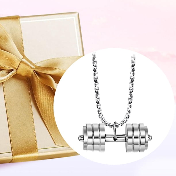 Colgante con mancuernas,Colgante con mancuernas para decoración de fiestas de hombres,Collar con barra minimalista decorativo para festivales,Joyas Fitness Regalos de Moda Carnaval Plata