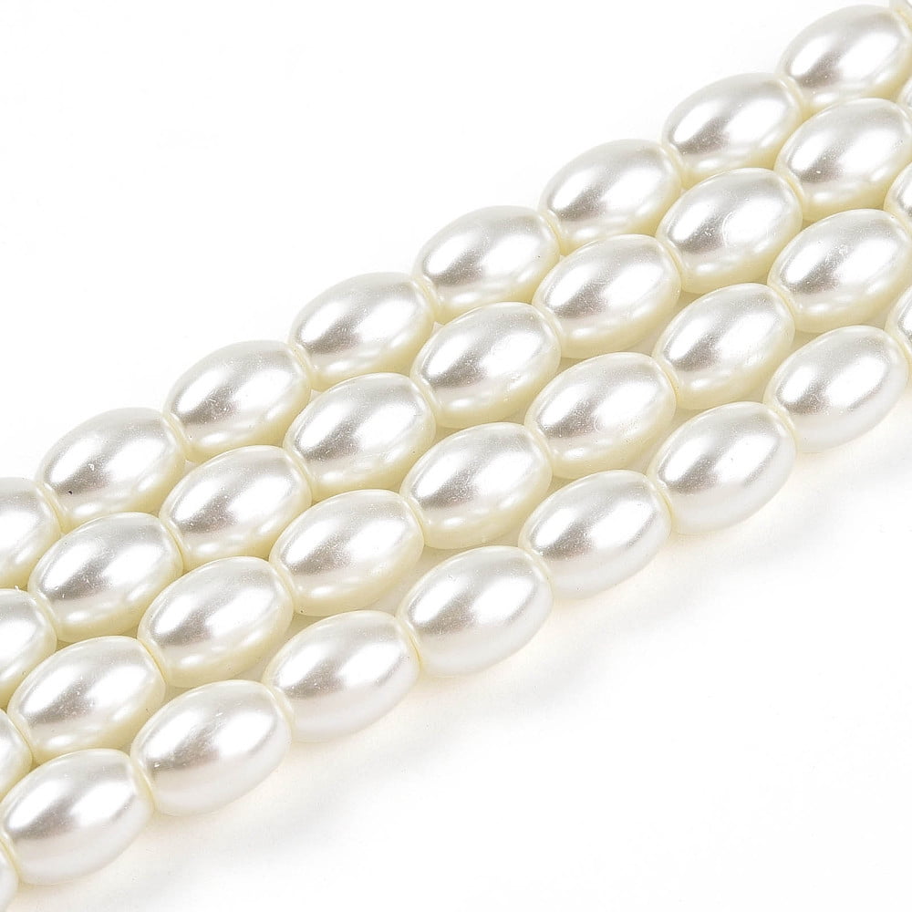 Baking Painted Pearlized Glass Pearl Bead Strands Rice Cornsilk 8.1x6~6.5mm Hole: 1mm about 95~96pcs/strand 30.79~31.10''(78.2~79cm)