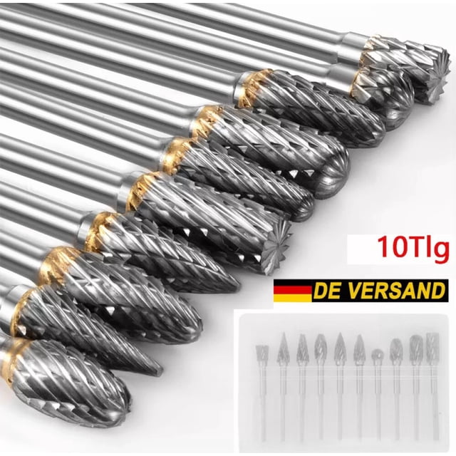 Juego de fresas rotativas de doble corte de carburo, brocas de fresado de carburo de tungsteno con vástago HM