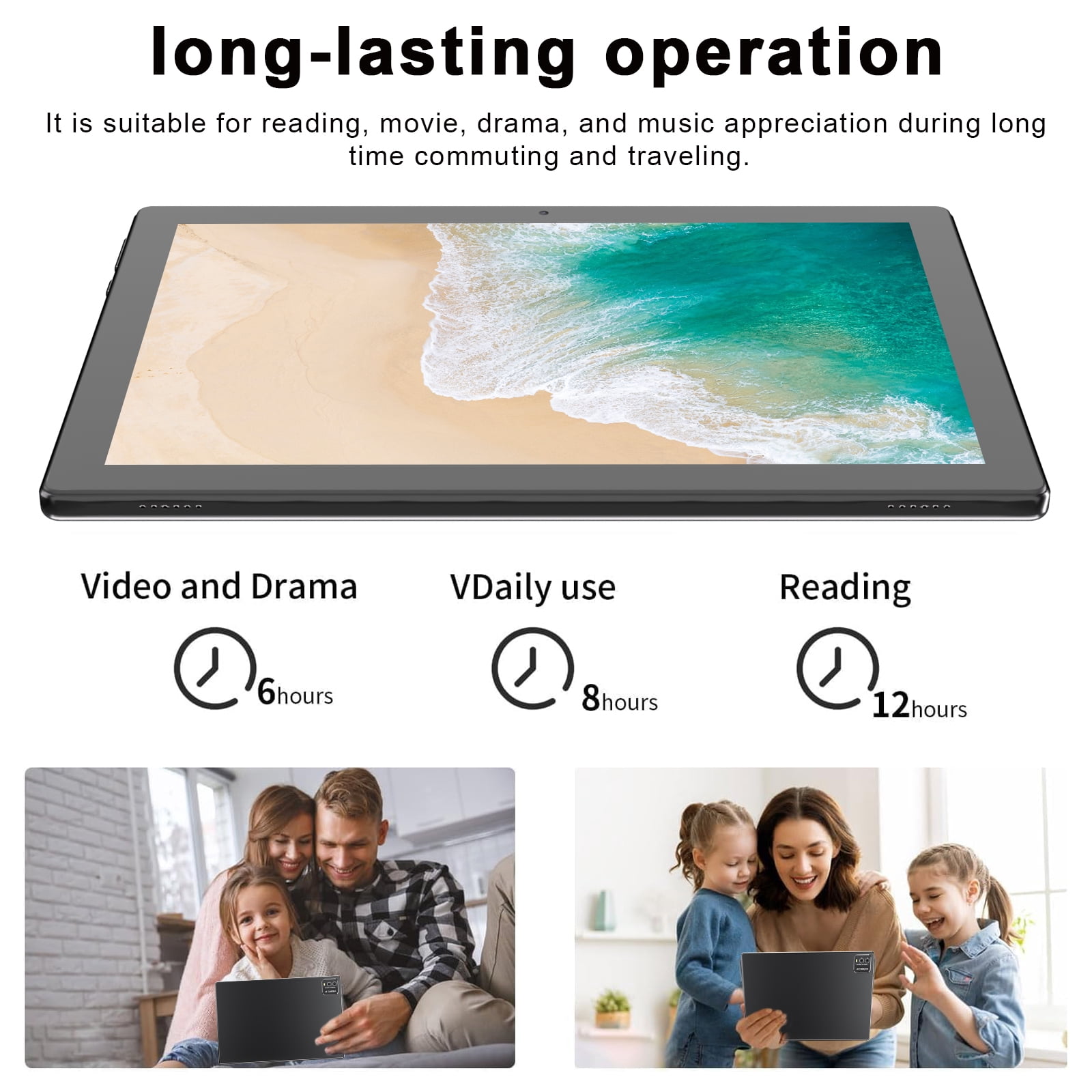 Peicheng 10" Android 15 Tablet, 10(4+6Expand)GB RAM+64GB ROM Tablet Kit with Protective Case/Stylus, 2+8MP Dual Camera, 6000mAh Battery (1set, Black)