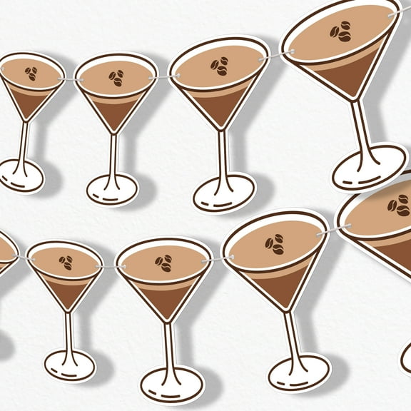 Big Dot of Happiness Espresso Martini Garland Banner, A Tini Bit Older Banner, Bachelorette Decor, 30 Ft Cord, 15 Double-Sided Coffee Martini Glasses