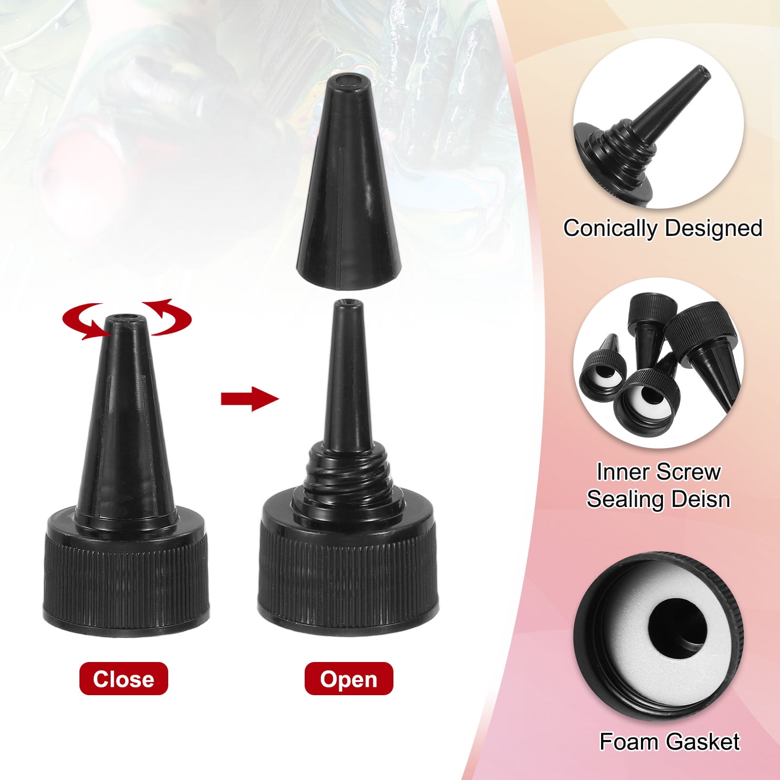 Uxcell24/410 Twist Top Caps, 100Pcs Plastic Squeeze Bottle Replacement Caps with Foam Gasket for Paint Lids Glue Dispensing DIY Crafts, Black