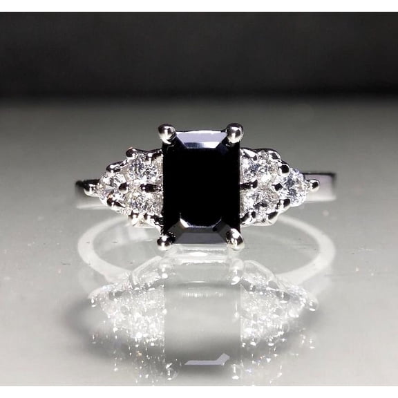 Baguette ring - Black cz ring - Everyday ring - Engagement ring - Dainty ring - Cocktail ring - Thin ring - SOL ring