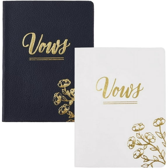 2Pcs Leather Wedding Vow Books with Gold Foil Lettering and Flower 3.9x5.2 Inch Wedding Vow Booklets Wedding Guestbooks Wedding Ceremony Essentials for Wedding Day Ceremony for DIY