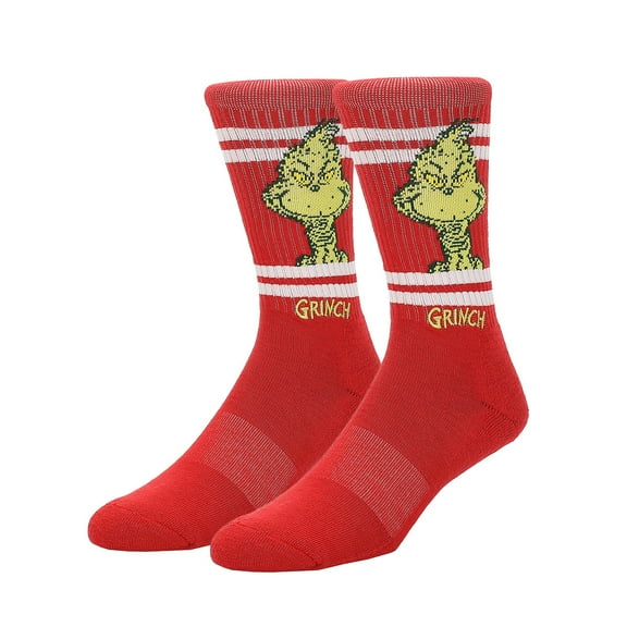 Dr Seuss The Grinch Striped Theme Athletic Crew Socks