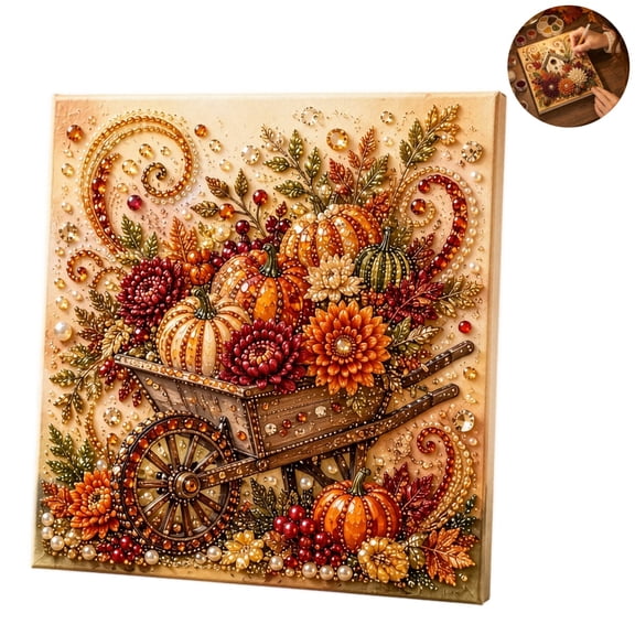 DIY Autumn Pearl Diamond Painting Kit, Fall Harvest Crystal Bead Art Craft Set, Farmhouse Fall Wall Decor for Thanksgiving Handmade Gift