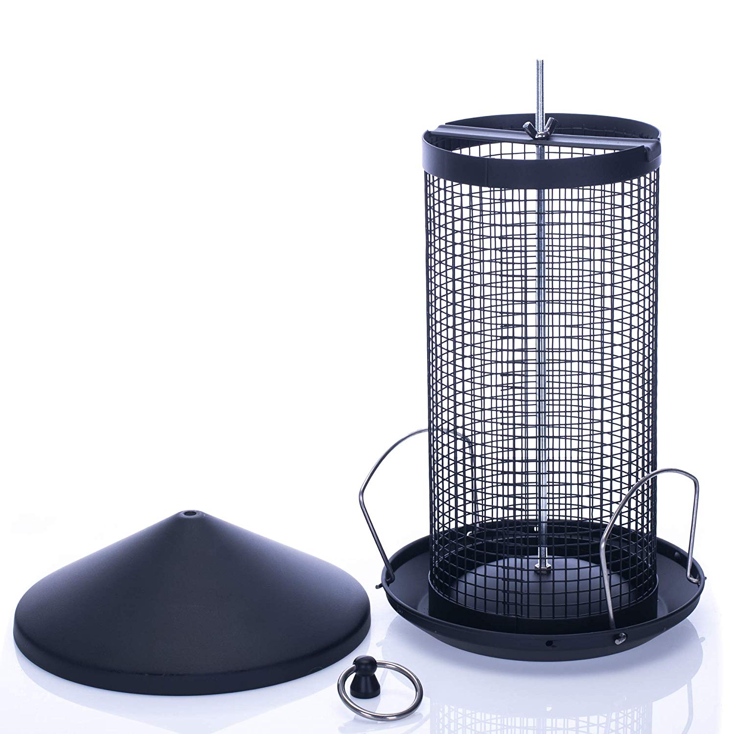 12 inch Matte Black Heavy Duty Mesh Metal 3 Lb. Secure Cap Cover Nut Bird Feeder
