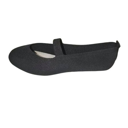 hopeusnice Clearance Women s Knitted Flats Comfortable Breathable Shoes Soft Sole Flat Shoes Elastic Strap Slip On Low Heel Ballerina Flats Black 38