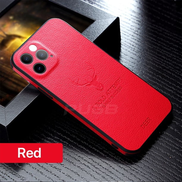 Funda de marco cuadrado de textura de cuero de lujo para iPhone 14 Plus 13 12 11 Pro Max Mini X Xr Xs Funda de armadura a prueba de golpes con patrón de ciervo Tan Jianjun unisex