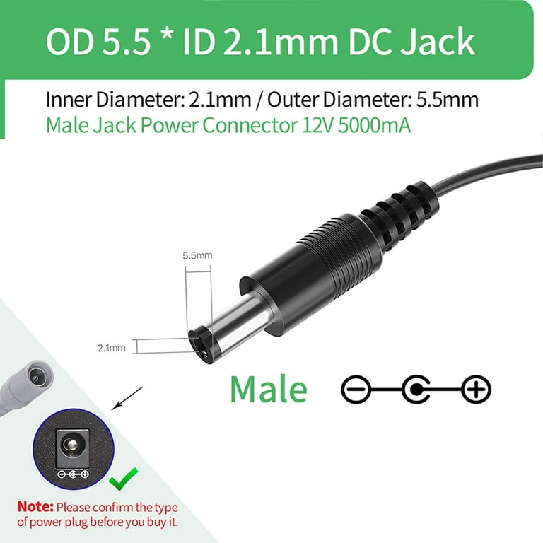 AC 100-240V to DC 12V 5A Power Supply Adapter Switching 5.5mm x 2.1mm with  1 to 9 Way Splitter Cable and Power Cord for CCTV Camera DVR NVR Led Light