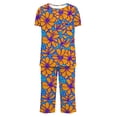 thumbnail image 4 of CAZOFW Women Pajamas,2 Piece Floral Short Sleeve Top,Capri Pant,Loose Soft Home Lounge Sleepwear Sizes S-3X, 4 of 6