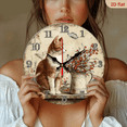 thumbnail image 2 of 2D Flat 1pc 10Inch Non-Ticking Silent Wooden Wall Clock - Tabby Cat Floral Arrangement Design, Rustic Vintage Round Clock for Home Office Kitchen Living Room, AA Battery Not Included), 2 of 7