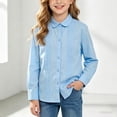 thumbnail image 2 of WUANDIXFA Girls Dressy Tops 1-16 Years Boys Long Sleeve Button Down Shirt Summer Collared Dress Shirts School for Kids,Blue,7-8 Years, 2 of 6