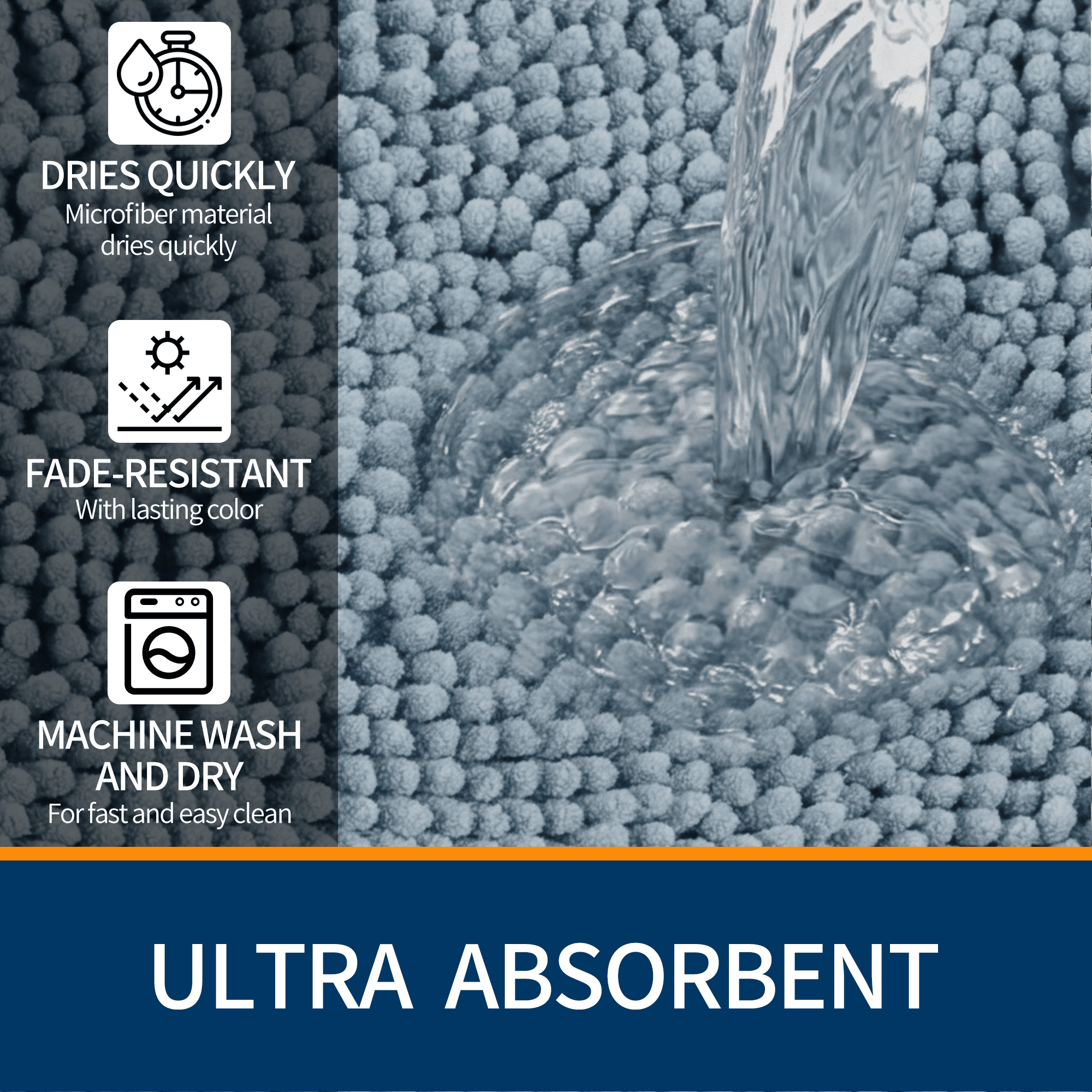 Wozola Chenille Bathroom Rug, Blue Ultra Soft Absorbent Bath Mat, Non-Slip Machine Washable Shower Floor Rug for Bathroom, Tub & Entryway, 24"x36"