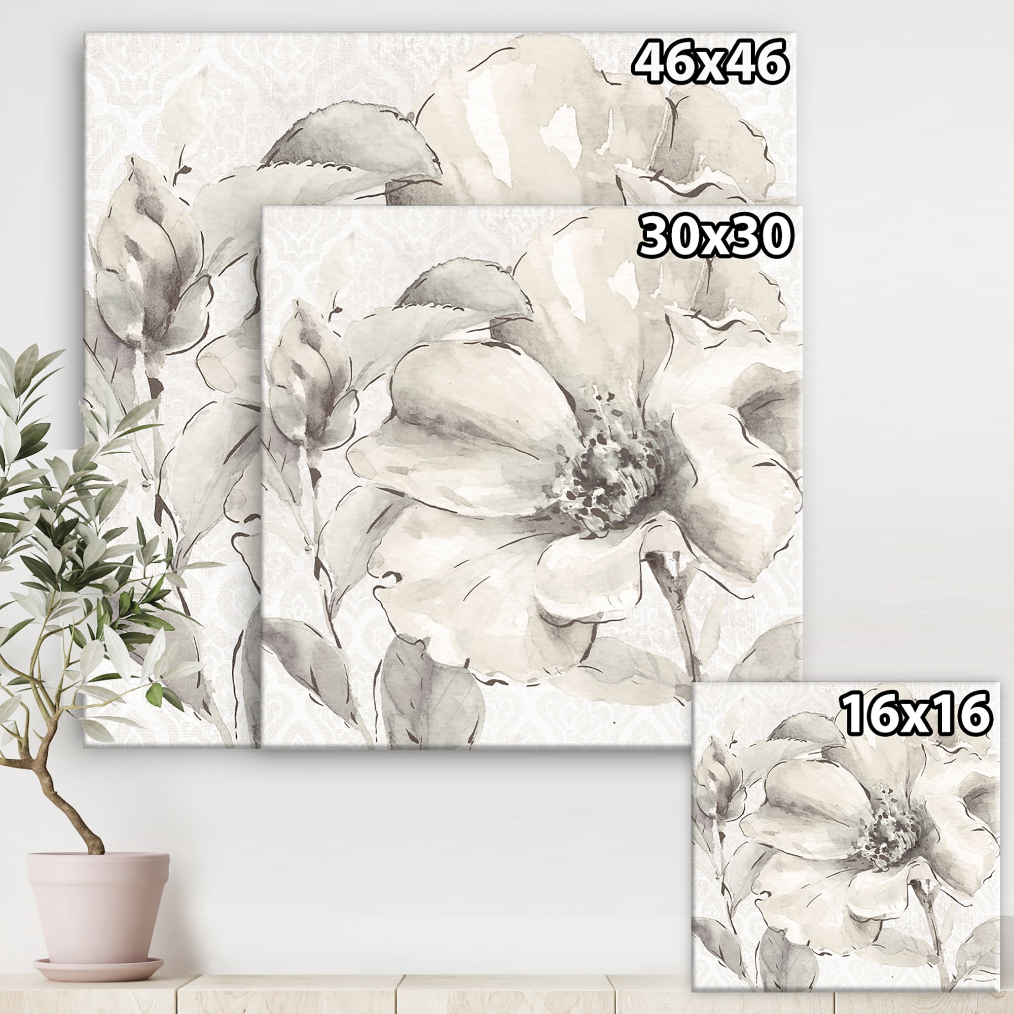 Designart 'Indigold Grey Peonies IV' Farmhouse Canvas Art