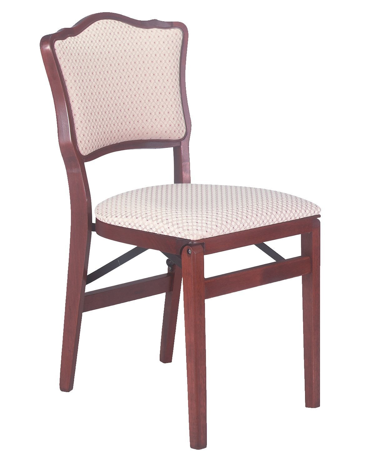 French upholstered back folding chair Blush fabric and light cherry