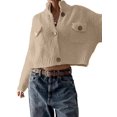 thumbnail image 2 of Women Trendy Button Up Sweater Jackets Mock Neck Long Sleeve Loose Fit Chunky Knit Outwear Coats Apricot L, 2 of 7