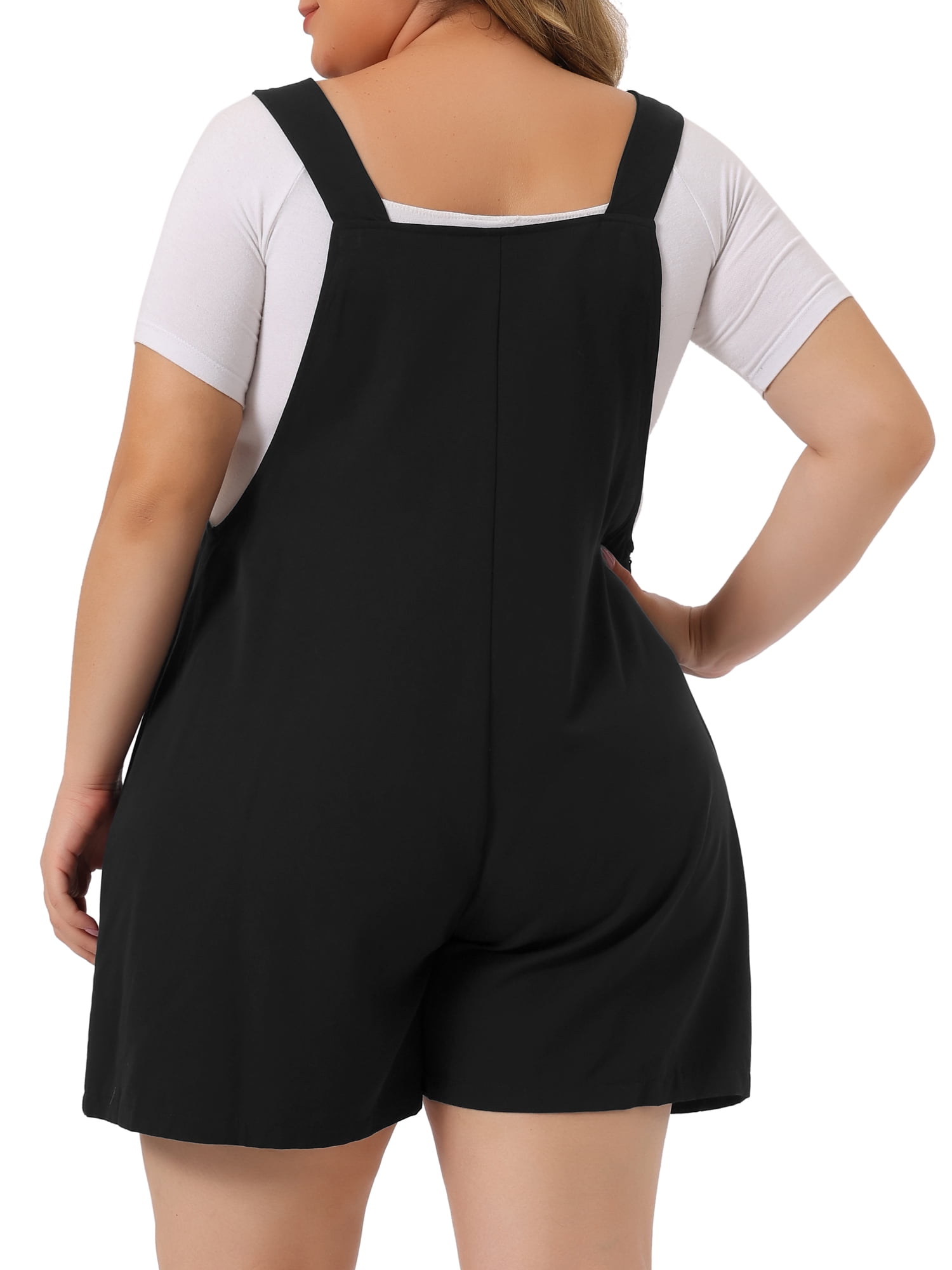 DARING DIVA Women's Plus Sleeveless Square Neck Tie Shoulder Romper Shorts 4X Black