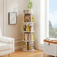 thumbnail image 3 of VECELO 4-Tier Rotating Bookshelf, 360° Floor Standing Wood Bookcase Storage Display Rack, Round Bookshelf Tower for Bedroom, Living Room, White, 3 of 7