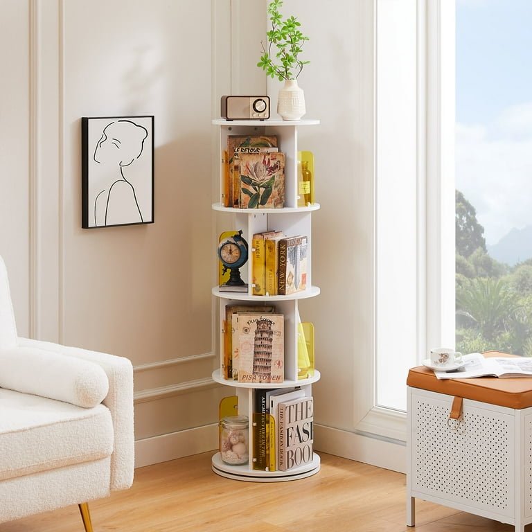 VECELO 4 Tier Rotating Bookshelf Tower,360° Corner Display Shelf with