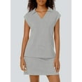 thumbnail image 3 of Womens Two Piece Skirt Sets Tennis Outfits Casual Cap Sleeve Lapel Shirt Summer Athletic Short Skort Set Light Gray S, 3 of 7