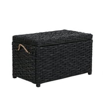 happimess Jacob 31.5" Hand-Woven Wicker Storage Trunk, Distressed Black, HPM9003D