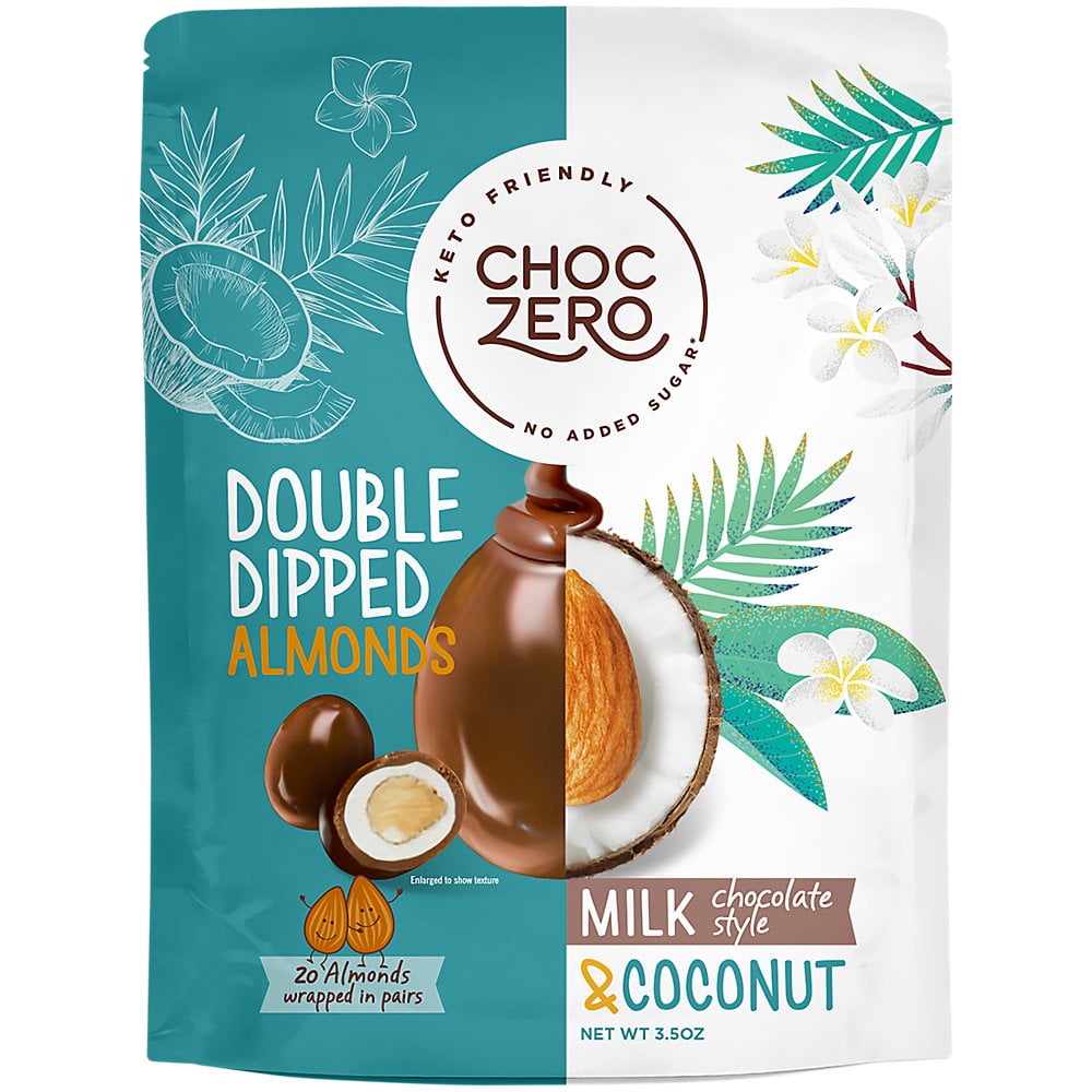 Keto Friendly Double Dipped Almonds  Milk Chocolate Style  Coconut (3.5 Oz.)