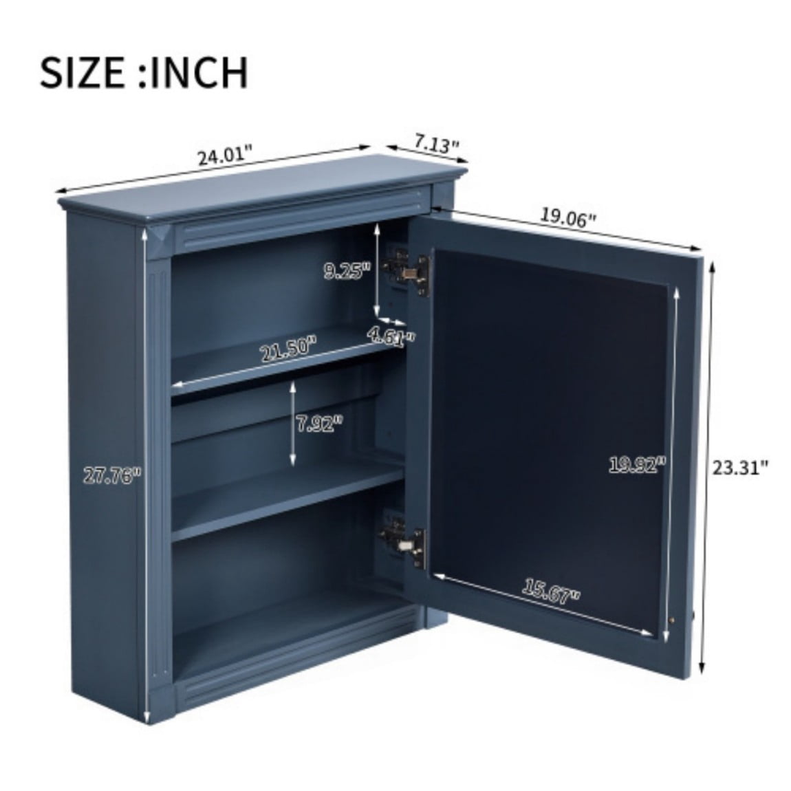 24"x 27" Wall Mounted Bathroom Medicine Cabinet with Mirror, Adjustable Shelves, Over the Toilet Storage Cabinet, MDF Bathroom Wall Cabinet, Blue