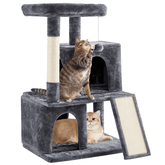 Alden Design 42" Multilevel Cat Tree Tower with Double Condos for Cats Kittens, Dark Gray