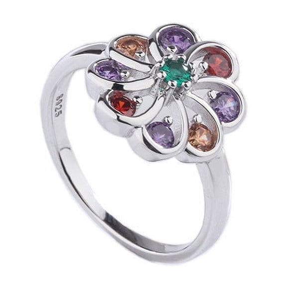 Womens 925 Sterling Silver Ring with Round Mixed Color Diamonds Fashion Ring Individually Packed White Gold Plated