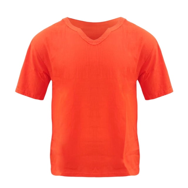 HBFAGFB Men's T-Shirts Summer V Neck Loose Short Sleeves Simple Breathable Pullover Tops Orange Size 2XL