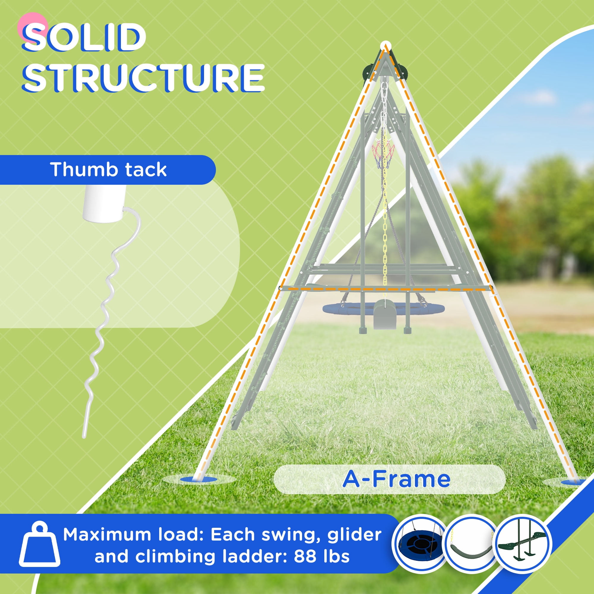 Aukfa 7 in 1 Kids Swing Set with Slide, Outdoor Heavy-Duty Metal Playset with Climbing for Backyard, Blue