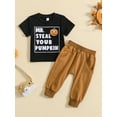 thumbnail image 2 of Blotona Newborn Baby Boys My 1st Halloween Outfit Pumpkin Letter Print Short Sleeve T-Shirt and Elastic Pants 2 Piece 6 12 18 24 Months Infant Summer Clothes Set, 2 of 9