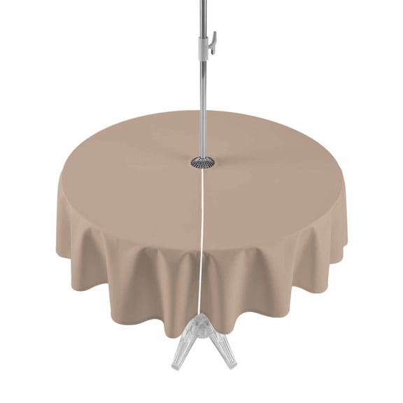 Outdoor Tablecloth with Umbrella Hole for Patio/Picnic/Party/Camping, Beige Solid Color Waterproof Table Cloth Round Cover Washable, Aesthetics Contemporary Luxury (Dia 54")