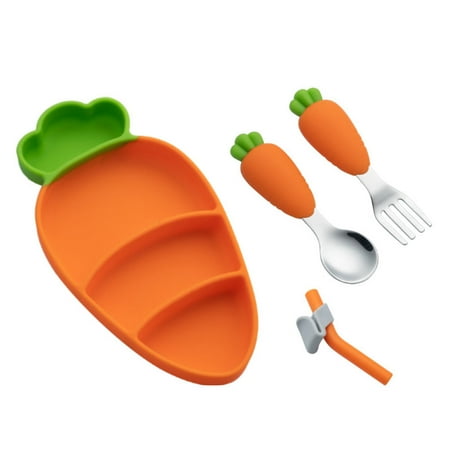 

1 Set Baby Divided Plate Silicone Food Plate Fork Spoon Kit Toddler Tableware Kit
