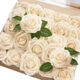thumbnail image 3 of Artificial Flowers 25pcs Real Looking Cream Fake Roses w/Stem for DIY Wedding Bouquets for Bride Centerpieces Bridal Shower Party Home Room Decorations, 3 of 7