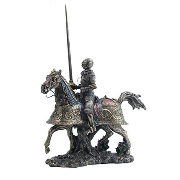 US 13.75" Bronze Color Medieval Armored Knight and Horse House D√©cor