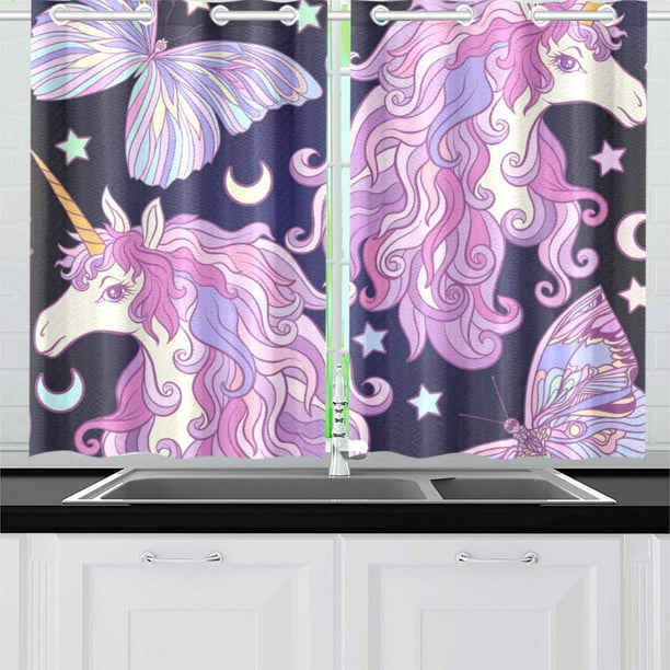 MKHERT Beautiful Unicorn Window Curtains Kitchen Curtain