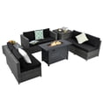 thumbnail image 2 of Patiojoy 9 PCS Rattan Dinning Set Wicker Sofa w/Propane Gas Fire Pit 60,000 Btu Heater Black, 2 of 10