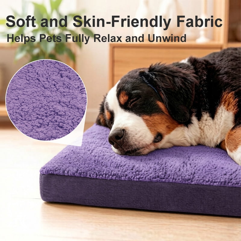 Exclusivo Mezcla Extra Large Dog Bed with Removable and Washable Cover, Orthopedic Pet Bed for Crates, Non-Slip Bottom and Waterproof Liner, 56"×40", Purple
