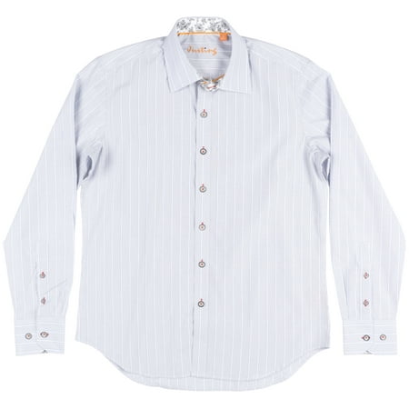 Gray Long Sleeve Shirt - Striped Button Down Long Sleeve Woven Justing Collared Shirt Mens Grey Top