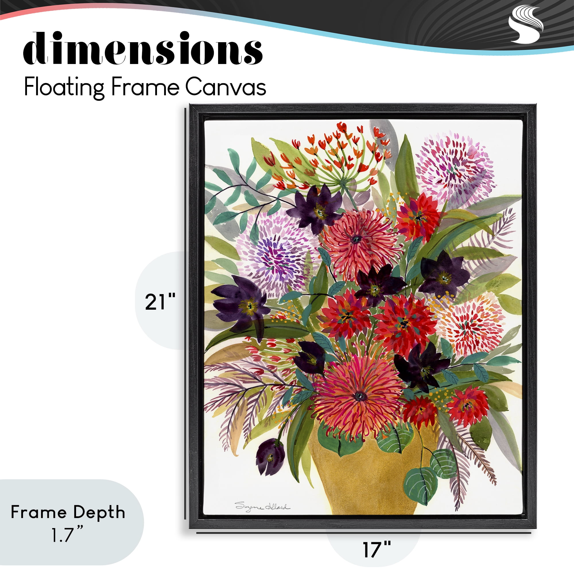 Stupell Industries Celebration Flower Bouquet Black Framed Floater Canvas Wall Art, design by Suzanne Allard