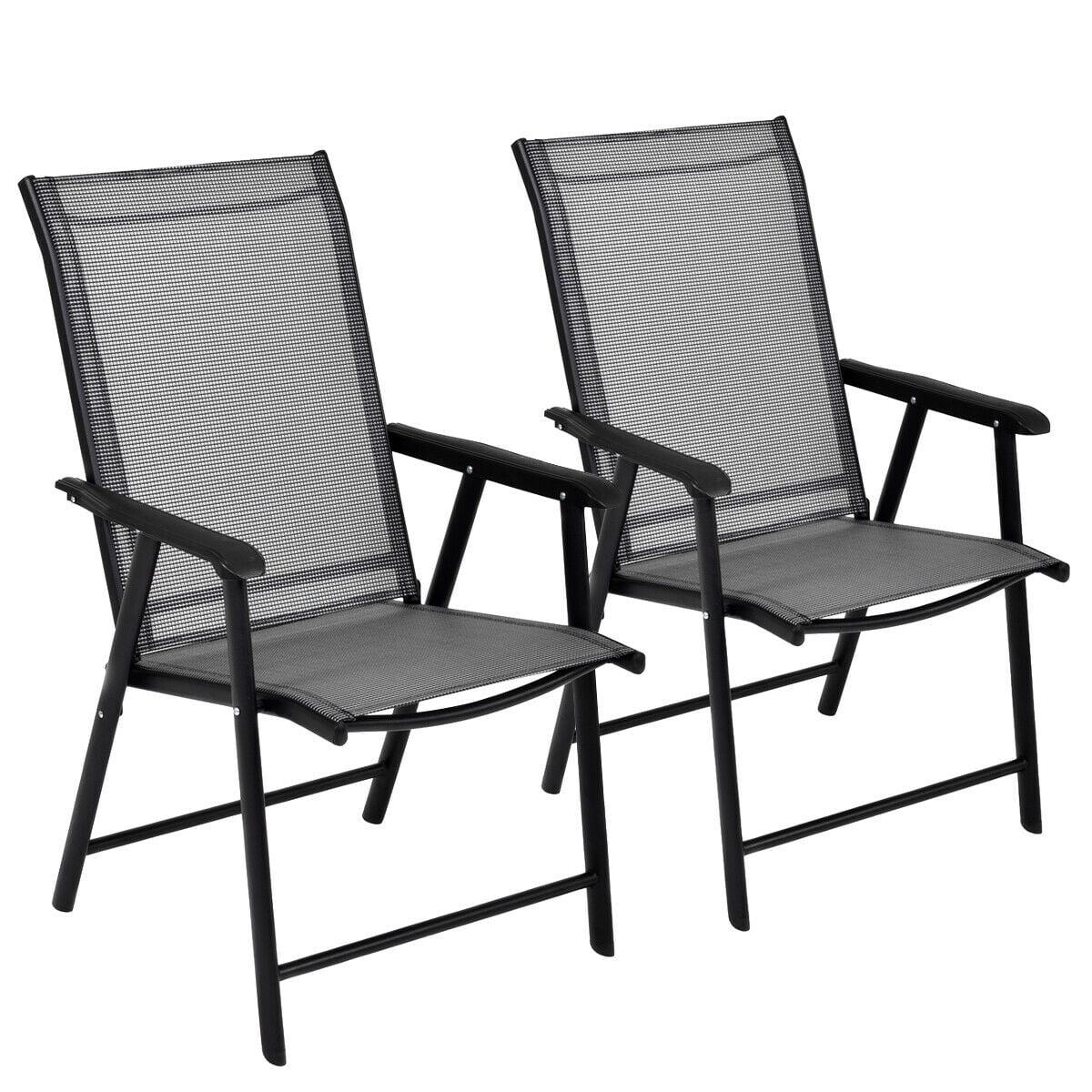 Gymax 2PCS Folding Chairs Steel Frame Patio Garden Outdoor w/ Armrest & Footrest